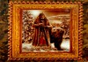 Фото Картина на кедровой плитке славянский бог Велес с медведем 24 х 24 см.